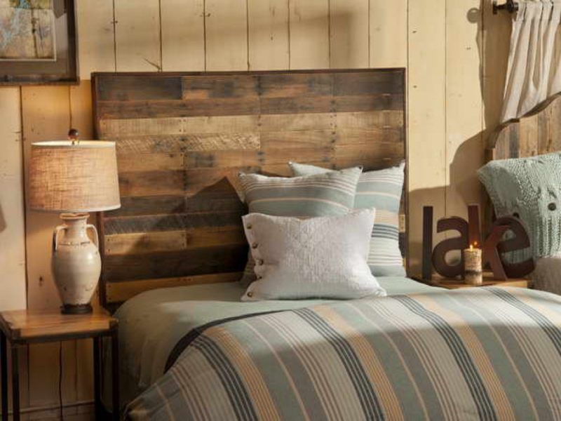 Wood Headboard And Gray Bed Cover Ideas
