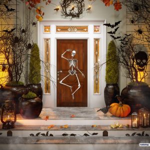 front porch with halloween decor
