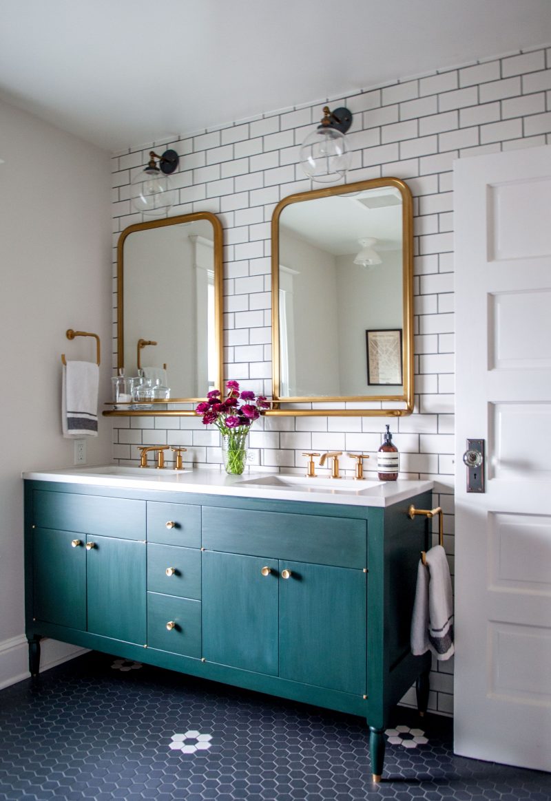Vintage and Eclectic Style Subway Tile Bathroom