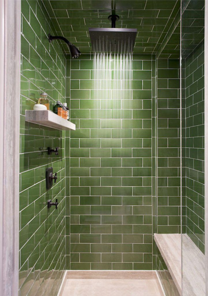 odern Shower For Small Bathroom Decorating Ideas With Dark Green Glass Tiles