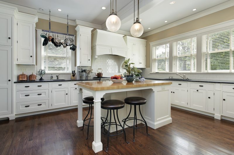 Amazing Kitchen with white cabinetry and center island decor