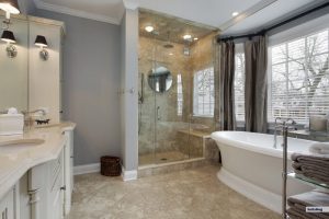 Luxury master bathroom with glass shower