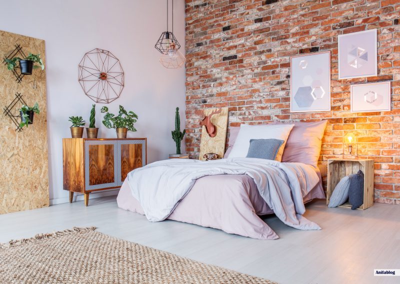 Industrial bedroom style with edison bulb lamp