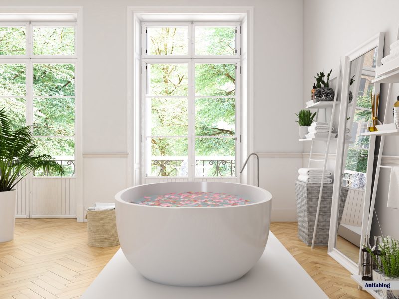  luxury bathroom with a white bathtube