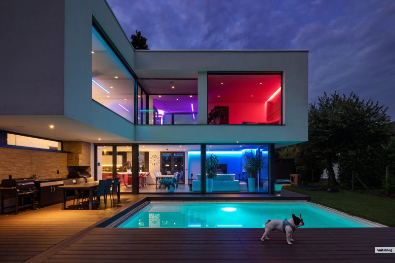 Modern house with colored led lights