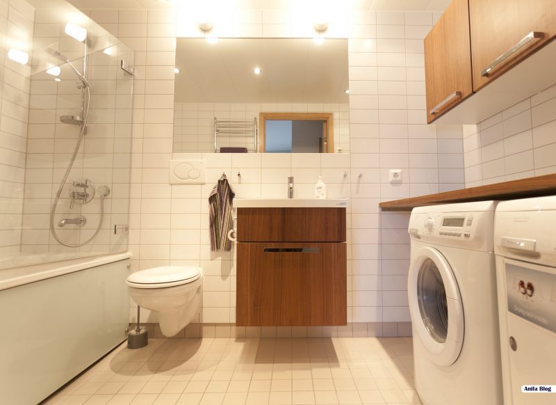 Laundry room with shower